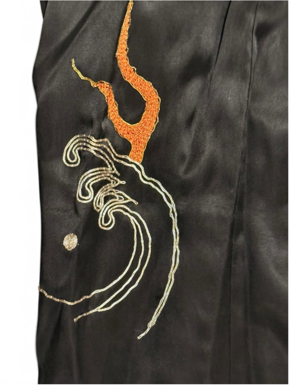 Vintage Japanese Souvenir Kimono Robe Double Dragon Embroidered Satin Black 41” - Picture 7 of 11